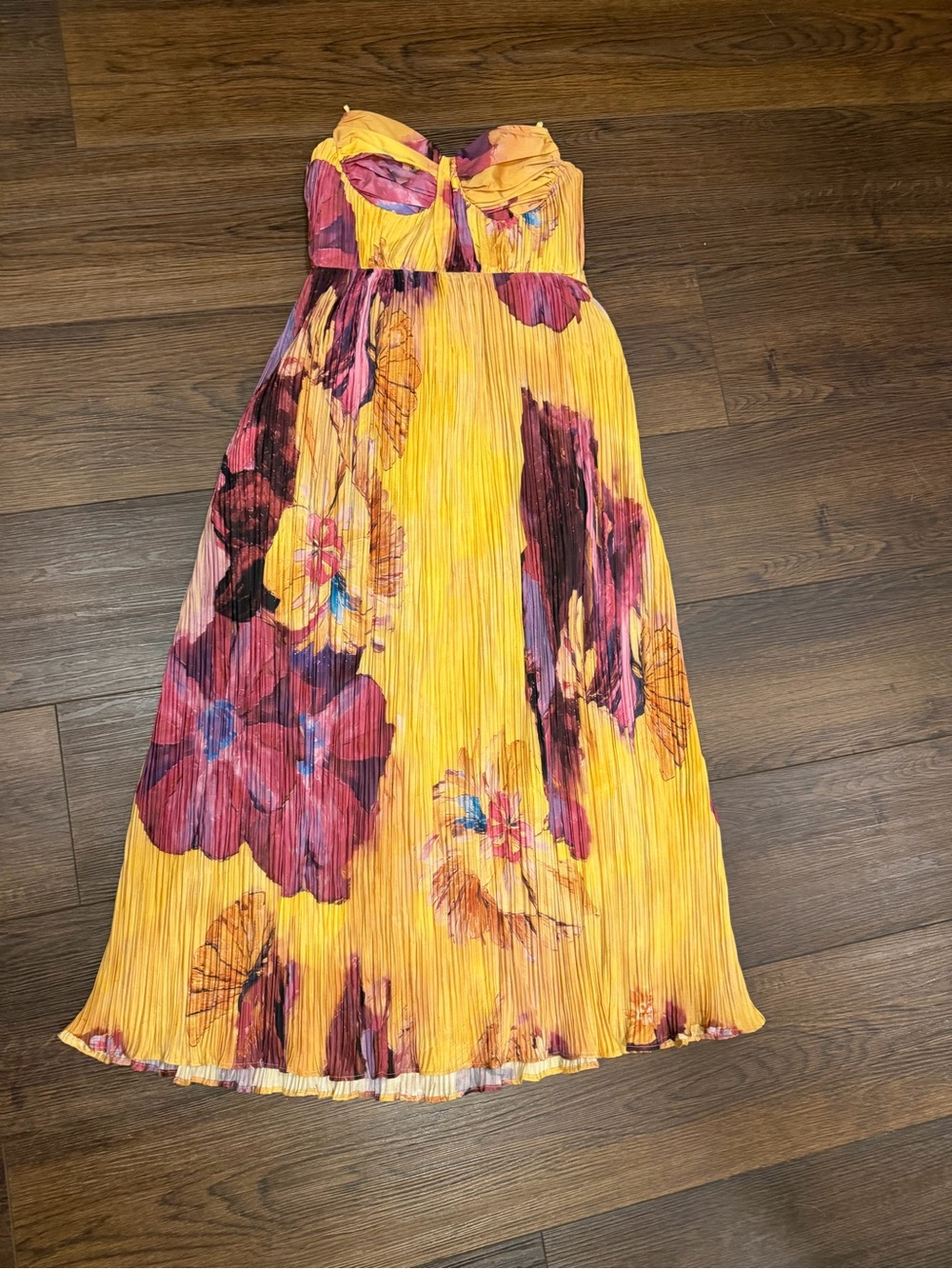 Yellow Floral Pleated Sundress